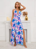 SEXY DEEP V-NECK SLIT PRINTED LONG DRESS