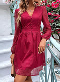 HOLLOW LONG SLEEVE V-NECK DRESS