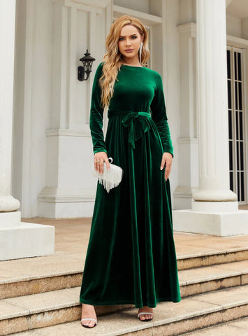 VELVET SOLID COLOR LONG SLEEVE DRESS
