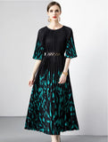 2023 PLEATED PRINTED LOOSE LEOPARD DRESS