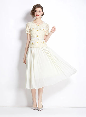 RETRO SHORT-SLEEVED SLIM BIG SWING DRESS