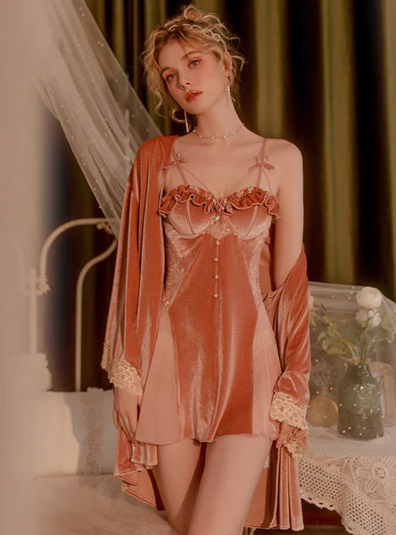 SEXY VELVET CHEST PAD STRAPS NIGHTDRESS SUIT