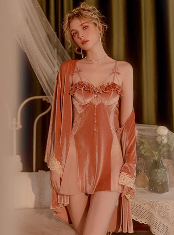 SEXY VELVET CHEST PAD STRAPS NIGHTDRESS SUIT