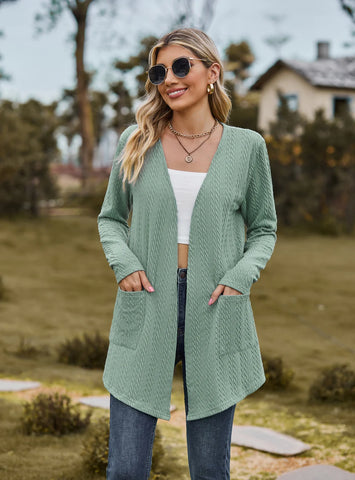 SOLID COLOR LOOSE LONG SLEEVE POCKET TOP