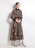 LONG-SLEEVED PALACE STYLE PRINTED RETRO PRINT DRESS