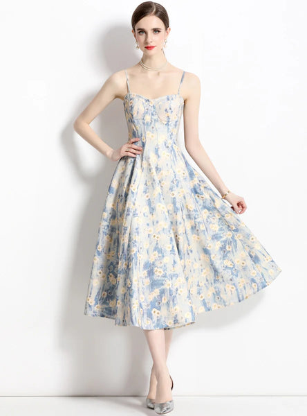 JACQUARD SUSPENDER HIGH WAIST SLIM DRESS