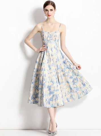 JACQUARD SUSPENDER HIGH WAIST SLIM DRESS