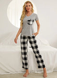 FASHION PLAID HEART-SHAPED SHORT-SLEEVED PAJAMAS SUIT