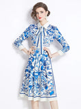 RETRO PRINTED SLIM LONG SLEEVE DRESS