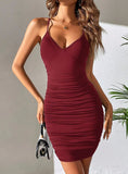 SEXY V-NECK PLEATED SLING DRESS