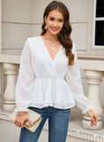 LONG-SLEEVED FLOUNCES V-NECK SHIRT