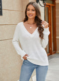 FASHION SOLID COLOR KNITTED V-NECK SWEATER