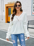 FASHION SOLID COLOR LONG SLEEVE V-NECK SWEATER