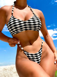 BLACK AND WHITE CONTRAST SHELL ROPE BIKINI