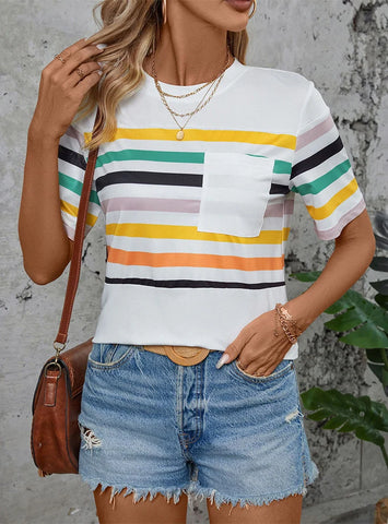 COLORED STRIPED SHORT-SLEEVED T-SHIRT