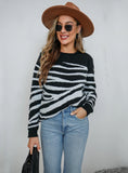 Knitted Striped Vintage Cotton Round Neck Sweater