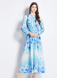 RETRO PRINTED SHIRT LANTERN LONG SLEEVE DRESS