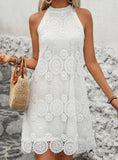 SLEEVELESS HALTER WHITE MINI DRESS
