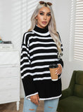 STRIPED SIDE SPLIT MEDIUM AND LONG SWEATER
