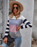 CLASSY STRIPED STITCHING SWEATER TOP