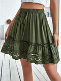 WOMEN GREEN LACE STITCHING SKIRT