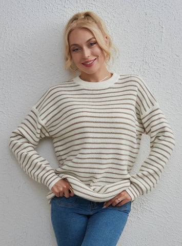 CLASSY STRIPED ROUND NECK CASUAL LOOSE SWEATER