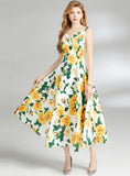 V-NECK BACKLESS SLEEVELESS PRINT DRESS