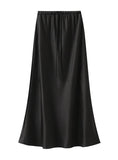 Elastic Waist Drawstring Slim Satin Skirt