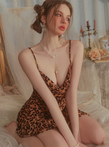 FASHION WOMEN LEOPARD SUSPENDER NIGHTDRESS