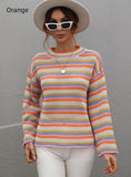 FASHION SPLICED LOOSE ROUND NECK STRIPED SWEATER