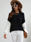 CLASSY ROUND NECK LONG SLEEVE STRIPED LOOSE SWEATER