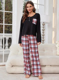 FASHION CASUAL PLAID TROUSERS LONG-SLEEVED PAJAMAS