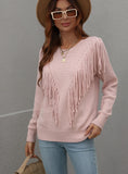 FASHION LOOSE SOLID COLOR FRINGED PULLOVER SWEATER
