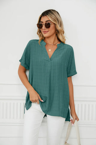 V-NECK CASUAL SOLID COLOR LOOSE SHIRT