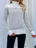 CLASSY HIGH NECK STRIPED PULLOVER SWEATER