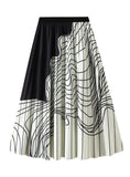 CONTRAST IRREGULAR STRIPED PLEATED SKIRT