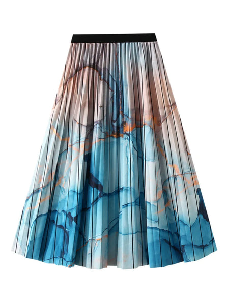 PLEATED RETRO GRADIENT PRINT SKIRT