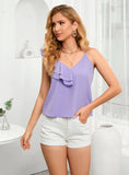 LOTUS LEAF V-NECK SLEEVELESS T-SHIRT TOP