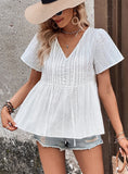 SUMMER V-NECK STITCHING SHIRT