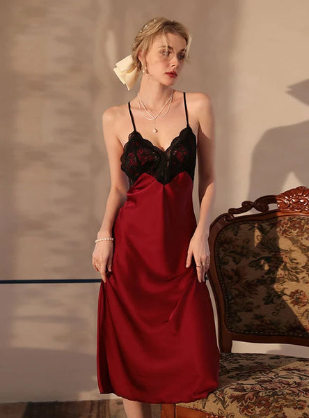 FASHION SEXY ICE SILK LACE DRESS PAJAMAS