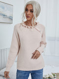FASHION LOOSE BUTTON V-NECK LOTUS LEAF NECK SWEATER
