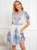 V-NECK SHORT SLEEVE PRINT DRESS