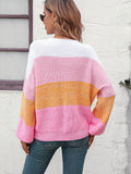 FASHION COLOR MATCHING ROUND NECK SWEATER