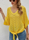 FASHION V-NECK SHORT-SLEEVED BAT HOLLOW TOP