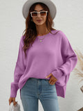 CLASSY ROUND NECK KNITTED LOOSE SPLIT PULLOVER SWEATER