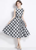 RETRO PLAID SLEEVELESS SLIM DRESS