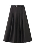 High Waist and Slim Casual Pleated Skirt with Belt