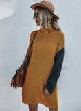 FASHION LOOSE HIGH CONTRAST COLLAR SWEATER DRESS