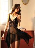 FASHION SEXY MESH PERSPECTIVE LACE DRESS PAJAMAS