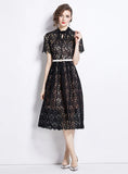 RETRO LACE SLIM SHORT SLEEVE DRESS